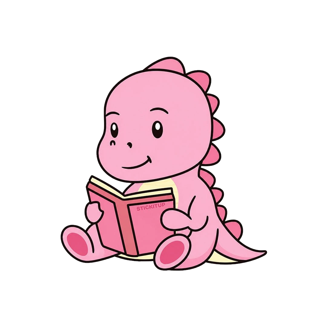 Pink Dino Reading Sticker